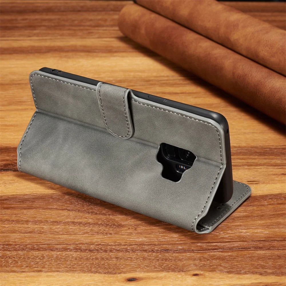 DG.MING Retro Style Wallet Leather Stand Case for Samsung Galaxy S9 SM-G960 - Grey - 3
