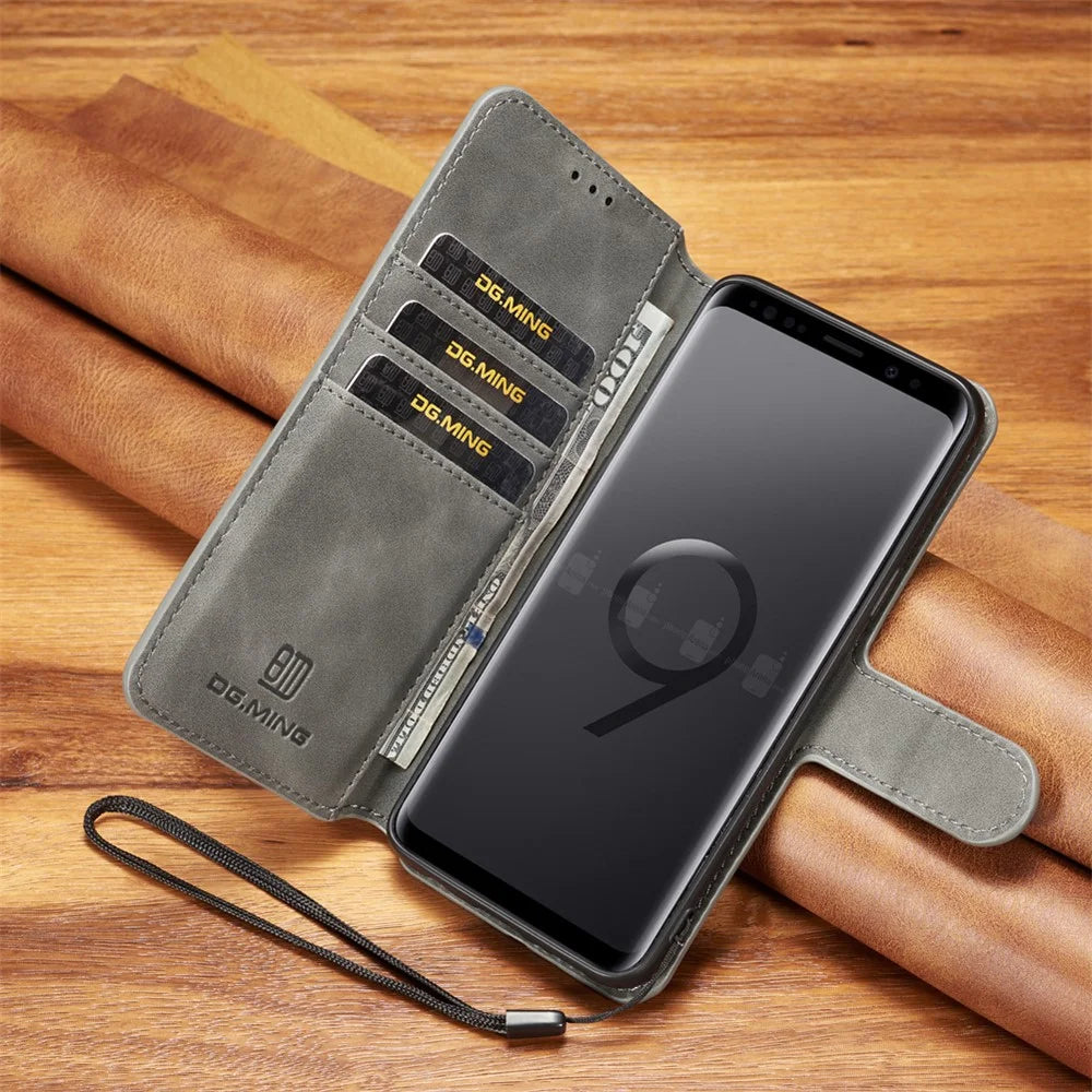 DG.MING Retro Style Wallet Leather Stand Case for Samsung Galaxy S9 SM-G960 - Grey - 6