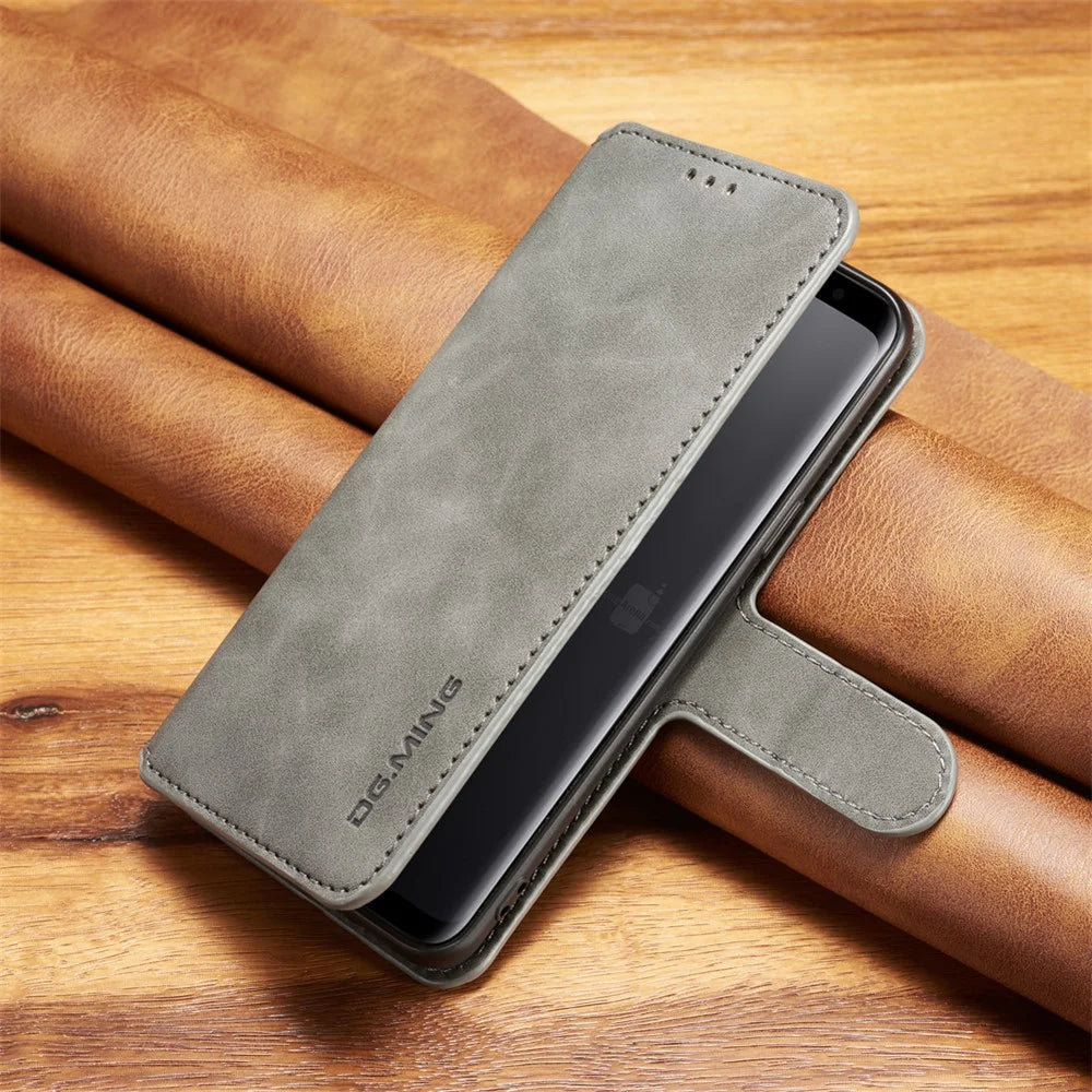 DG.MING Retro Style Wallet Leather Stand Case for Samsung Galaxy S9 SM-G960 - Grey - 7