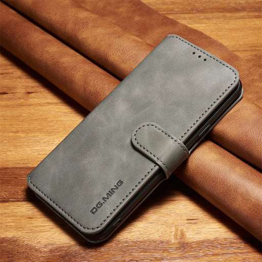 DG.MING Retro Style Wallet Leather Stand Case for Samsung Galaxy S9+ SM-G965 - Grey - 1