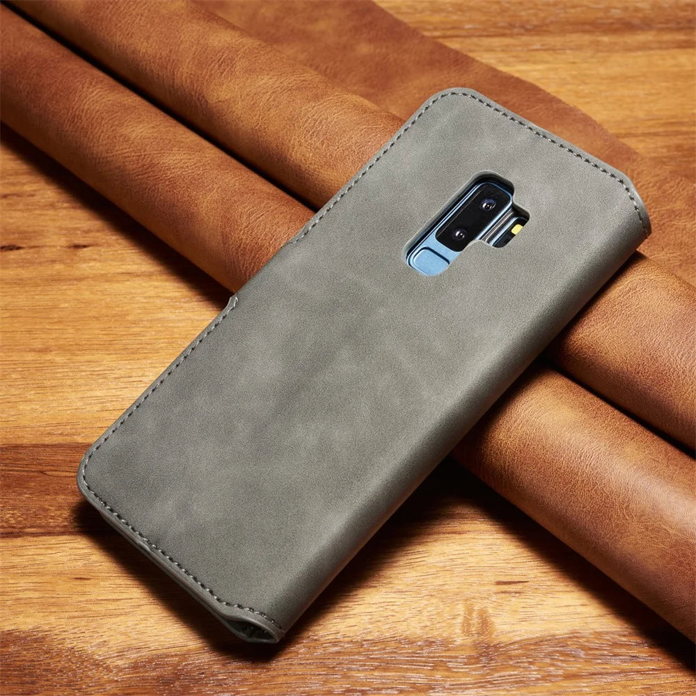 DG.MING Retro Style Wallet Leather Stand Case for Samsung Galaxy S9+ SM-G965 - Grey - 2