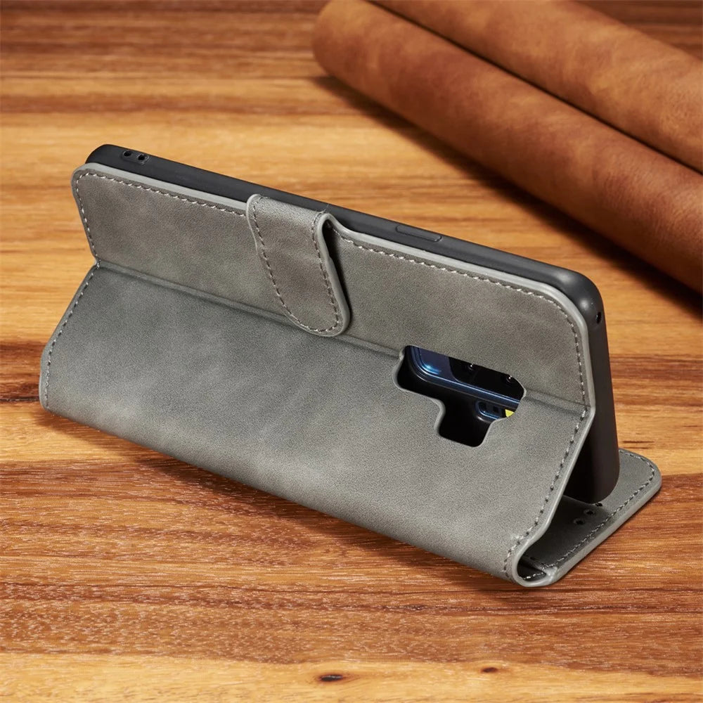 DG.MING Retro Style Wallet Leather Stand Case for Samsung Galaxy S9+ SM-G965 - Grey - 3