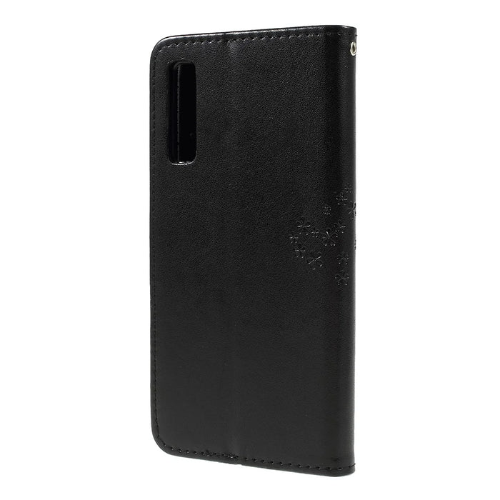 Imprint Tree Owl Magnetic Wallet PU Leather Cover with Stand for Samsung Galaxy A7 (2018) - Black - 2