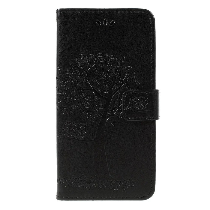 Imprint Tree Owl Magnetic Wallet PU Leather Cover with Stand for Samsung Galaxy A7 (2018) - Black - 3