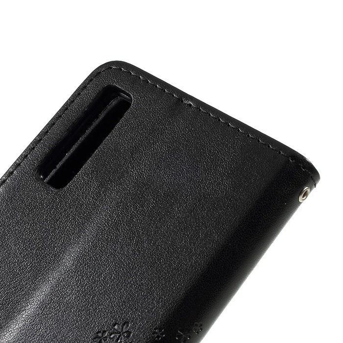 Imprint Tree Owl Magnetic Wallet PU Leather Cover with Stand for Samsung Galaxy A7 (2018) - Black - 5