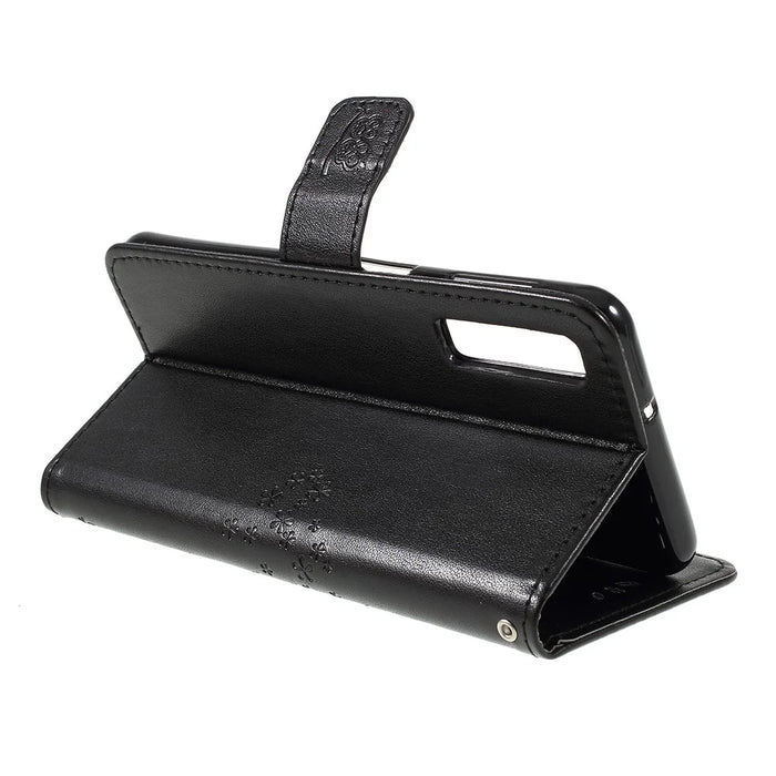 Imprint Tree Owl Magnetic Wallet PU Leather Cover with Stand for Samsung Galaxy A7 (2018) - Black - 7