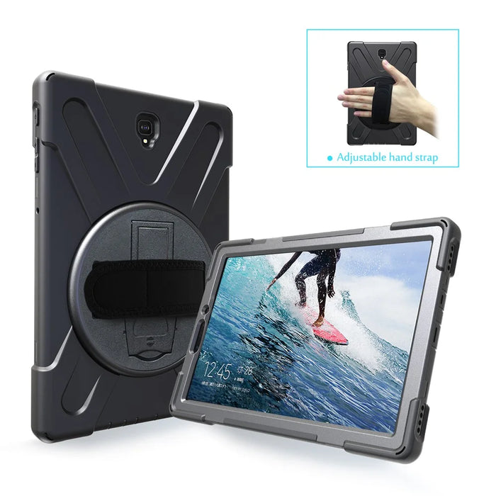 360 Degree Swivel Kickstand PC + Silicone Combo Case with Hand Strap for Samsung Galaxy Tab S4 10.5 T830 T835 - Black - 1