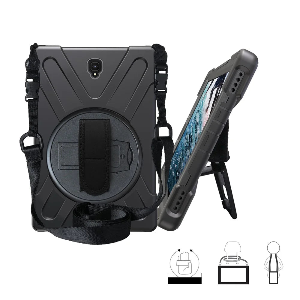 For Samsung Galaxy Tab S4 10.5 T830 T835 Case with Shoulder Strap [X-Shape] 360° Swivel Kickstand PC + TPU Cover - All Black - 2