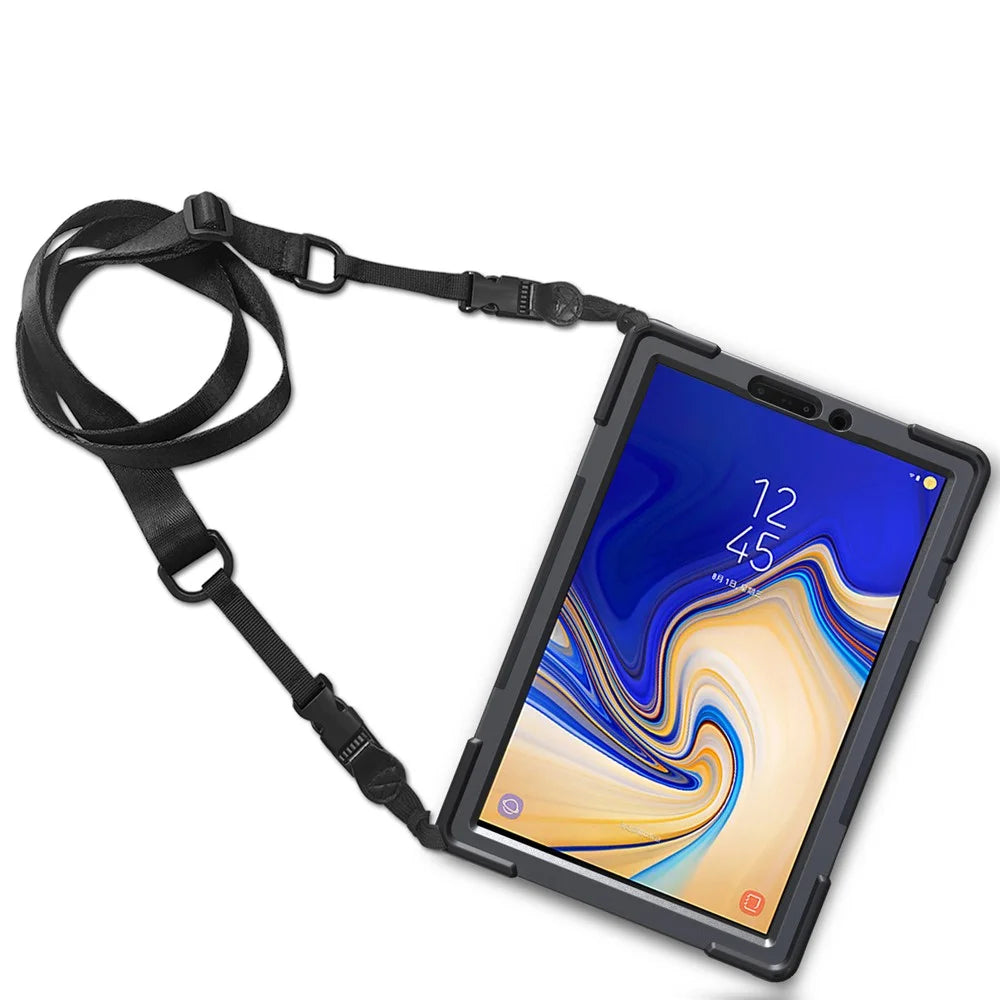 For Samsung Galaxy Tab S4 10.5 T830 T835 Case with Shoulder Strap [X-Shape] 360° Swivel Kickstand PC + TPU Cover - All Black - 3