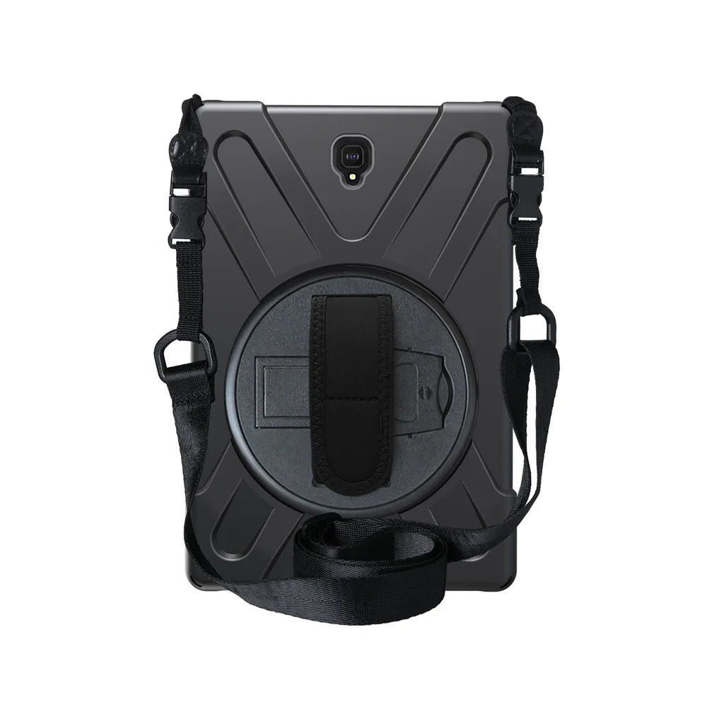 For Samsung Galaxy Tab S4 10.5 T830 T835 Case with Shoulder Strap [X-Shape] 360° Swivel Kickstand PC + TPU Cover - All Black - 4
