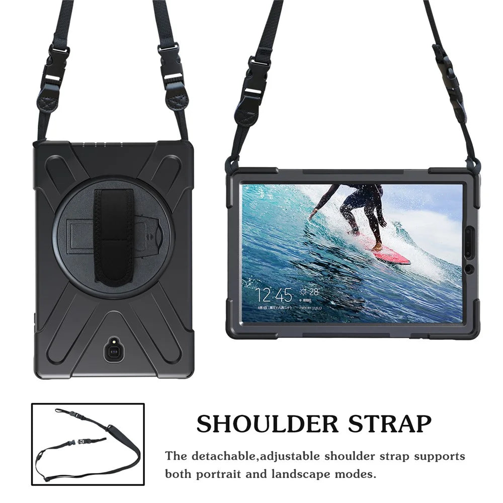For Samsung Galaxy Tab S4 10.5 T830 T835 Case with Shoulder Strap [X-Shape] 360° Swivel Kickstand PC + TPU Cover - All Black - 6