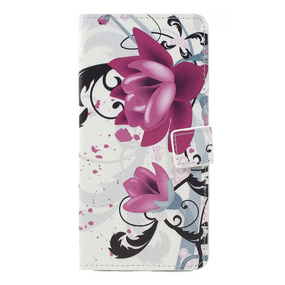 Pattern Printing PU Leather Magnetic Wallet Stand Case for Samsung Galaxy A7 (2018) - Purple Flower - 3
