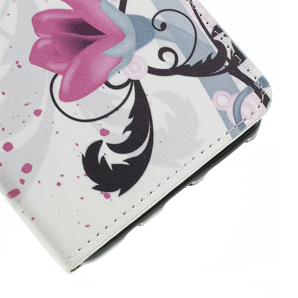 Pattern Printing PU Leather Magnetic Wallet Stand Case for Samsung Galaxy A7 (2018) - Purple Flower - 4