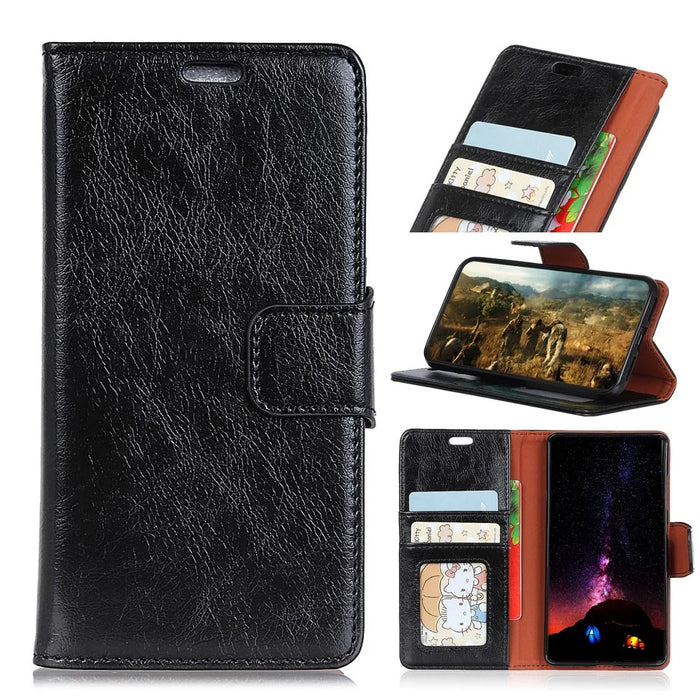 Protective Phone Case for Samsung Galaxy A7 (2018) Nappa Texture Split Leather Flip Folio Cover Shockproof Phone Shell with Stand Wallet - Black - 1