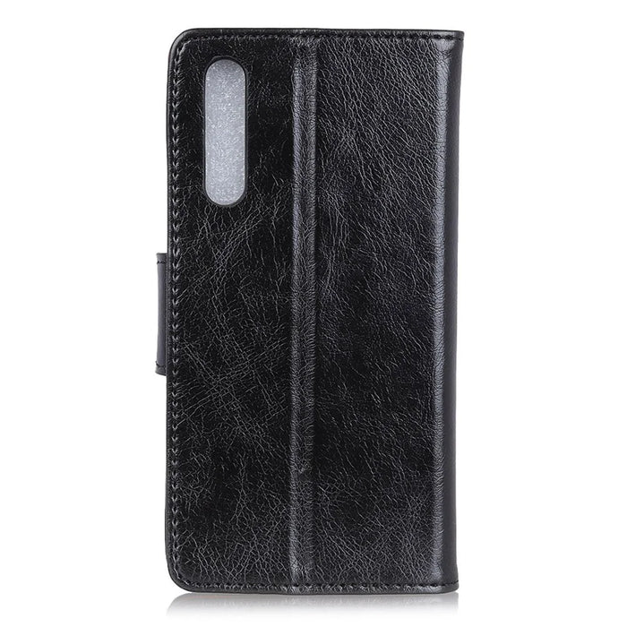 Protective Phone Case for Samsung Galaxy A7 (2018) Nappa Texture Split Leather Flip Folio Cover Shockproof Phone Shell with Stand Wallet - Black - 4
