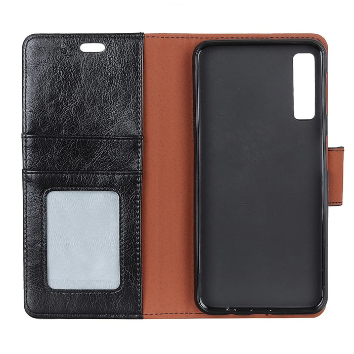 Protective Phone Case for Samsung Galaxy A7 (2018) Nappa Texture Split Leather Flip Folio Cover Shockproof Phone Shell with Stand Wallet - Black - 5