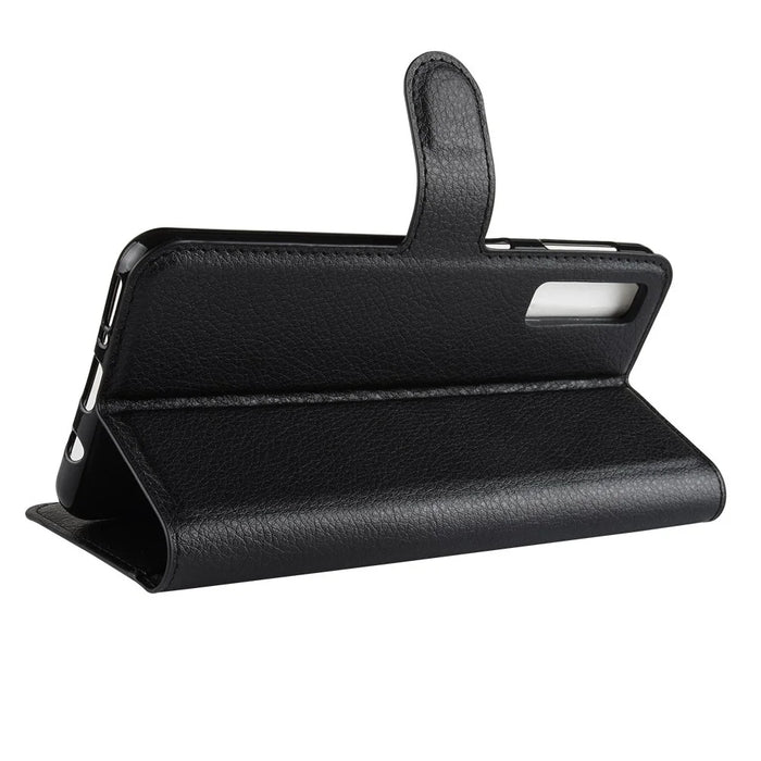 Litchi Skin PU Leather Protection Phone Shell for Samsung Galaxy A7 (2018) with Wallet Stand Design - Black - 5