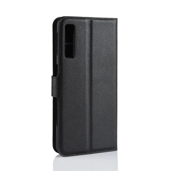 Litchi Skin PU Leather Protection Phone Shell for Samsung Galaxy A7 (2018) with Wallet Stand Design - Black - 6