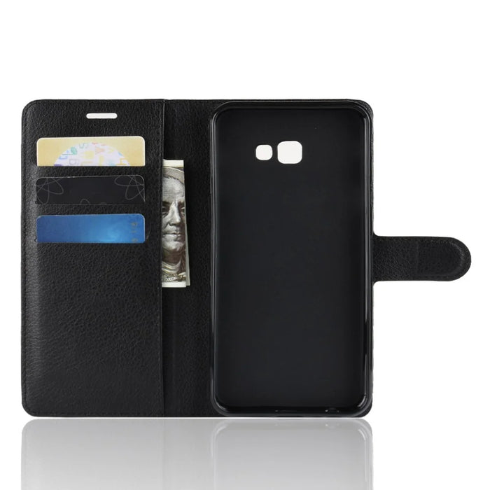 Litchi Skin Wallet Leather Stand Case for Samsung Galaxy J4+ - Black - 3