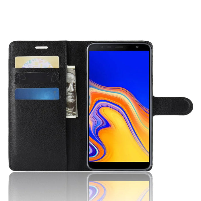 Litchi Skin Wallet Leather Stand Case for Samsung Galaxy J4+ - Black - 4