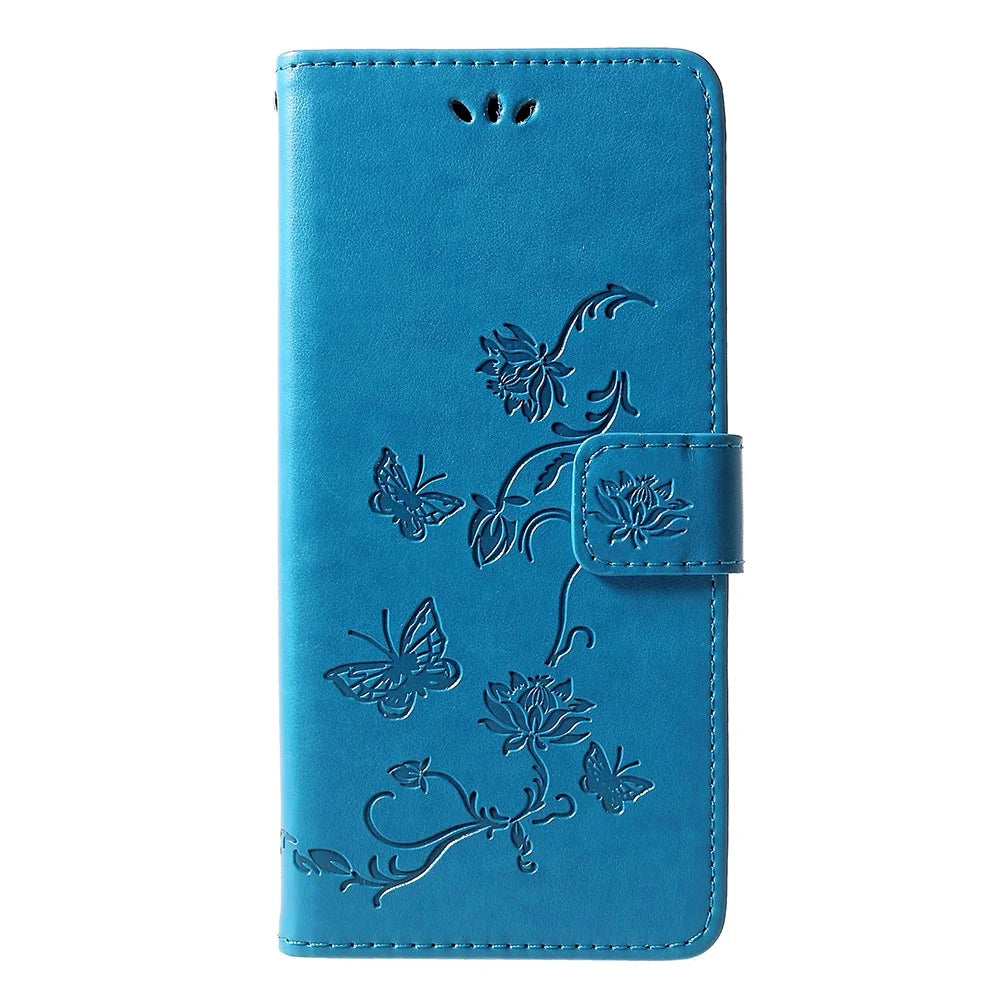 Imprint Butterfly Flower Wallet Stand Leather Cellphone Case for Samsung Galaxy J6+ / J6 Prime - Blue - 1