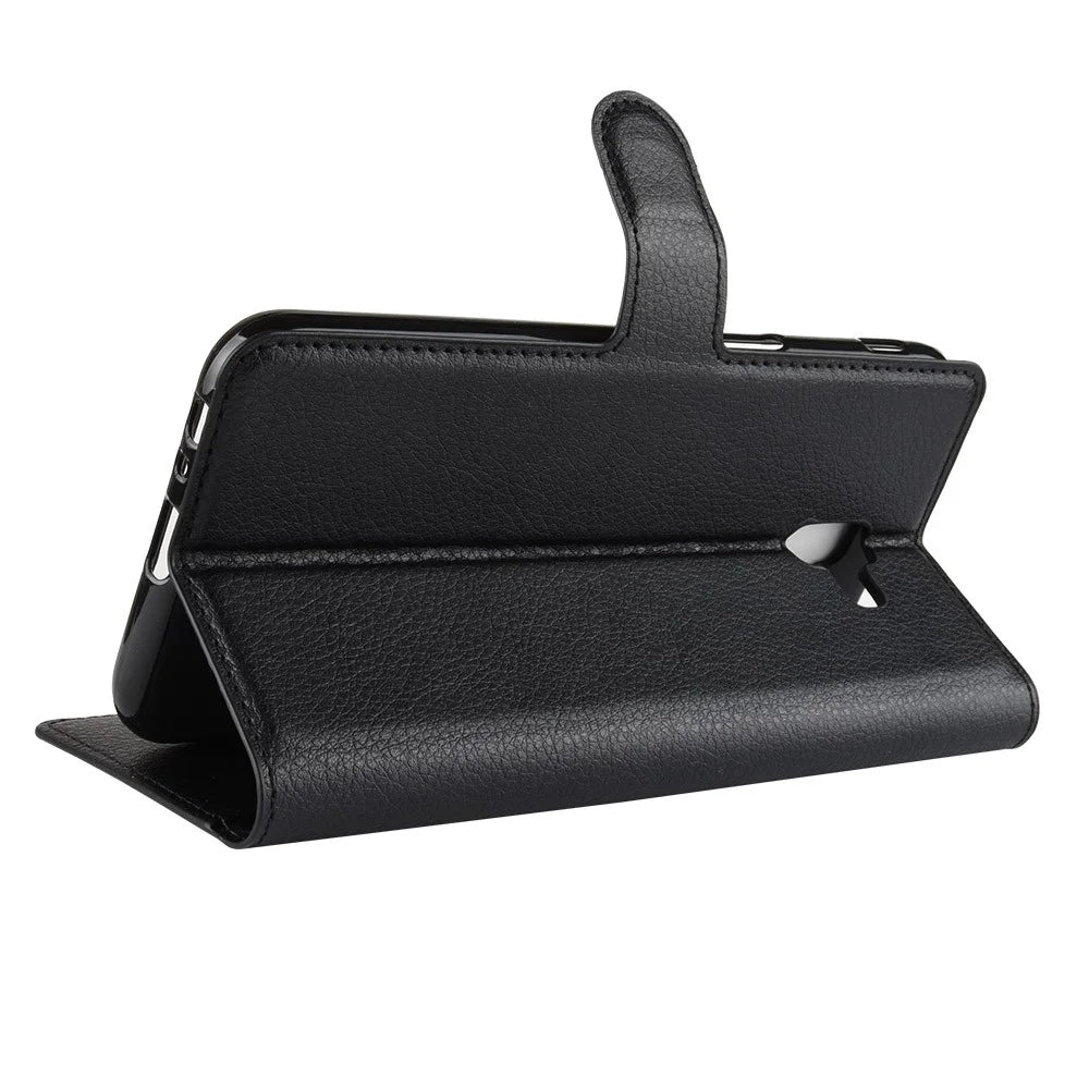Litchi Skin Leather Stand Cover with Card Slots for Samsung Galaxy J6 Plus - Black - 5