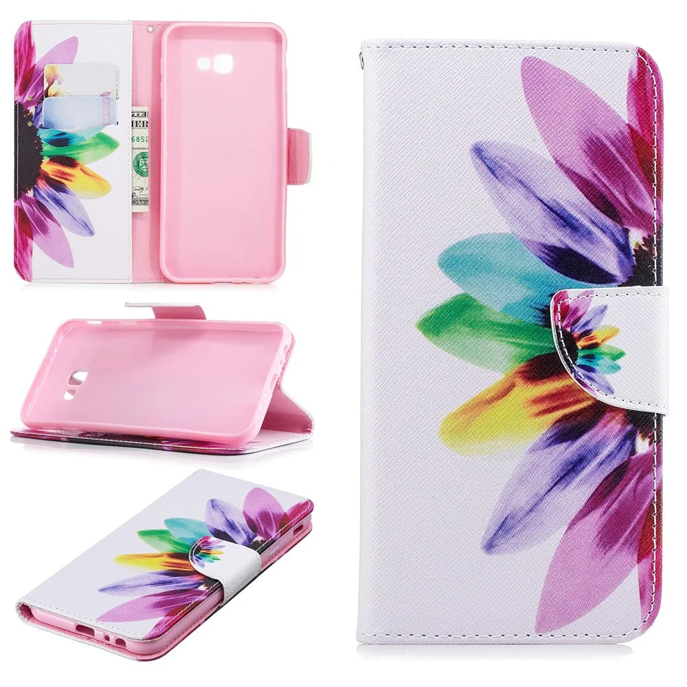 Pattern Printing PU Leather Flip Cover with [Wallet Stand] for Samsung Galaxy J4+ / J4 Prime - Petals Pattern - 1
