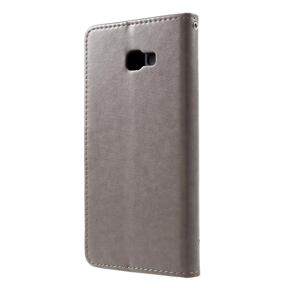 Imprint Butterfly Flower Wallet Stand Leather Shell for Samsung Galaxy J4+ - Grey - 2