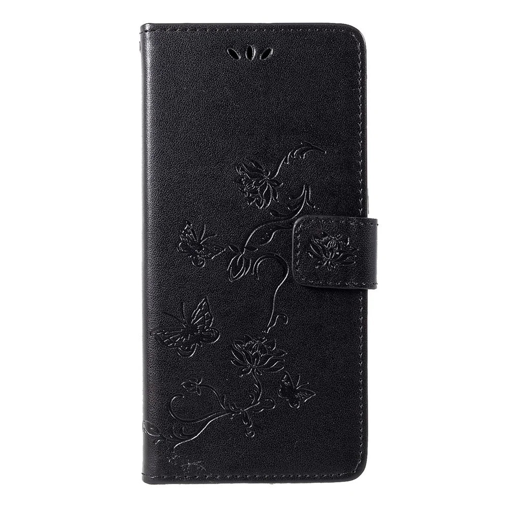 Imprint Butterfly Flower Leather Phone Wallet Stand Case for Samsung Galaxy A9 (2018)/A9 Star Pro/A9s - Black - 1