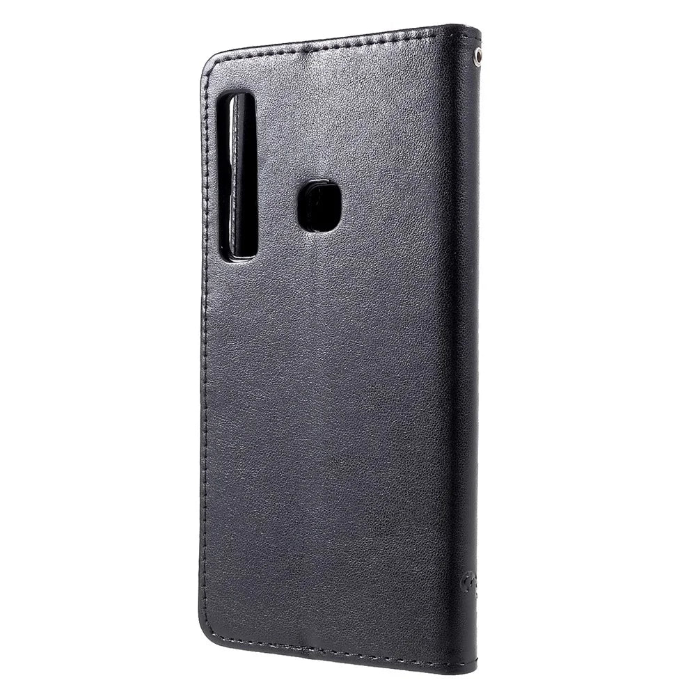 Imprint Butterfly Flower Leather Phone Wallet Stand Case for Samsung Galaxy A9 (2018)/A9 Star Pro/A9s - Black - 2