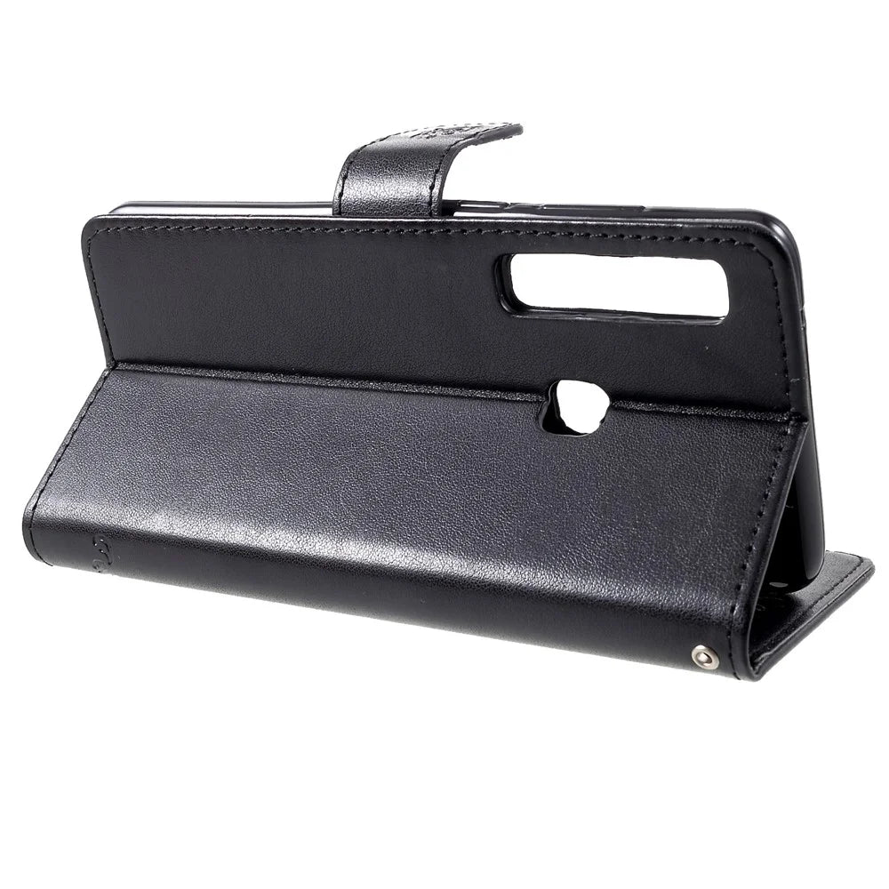 Imprint Butterfly Flower Leather Phone Wallet Stand Case for Samsung Galaxy A9 (2018)/A9 Star Pro/A9s - Black - 4