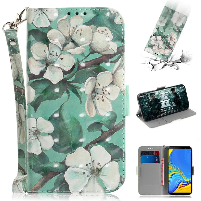 Pattern Printing Leather Case with [Wallet Stand] for Samsung Galaxy A7 (2018) - Pretty Flowers - 1