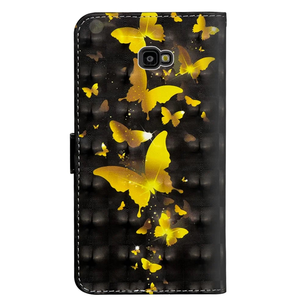 Pattern Printing Light Spot Decor Wallet Stand Leather Flip Mobile Phone Cover for Samsung Galaxy J4+ - Gold Butterflies - 5