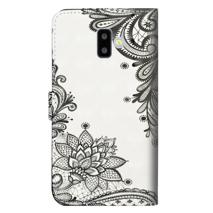 [Light Spot Decor] Pattern Leather Wallet Mobile Shell for Samsung Galaxy J6 Plus / J6 Prime - Lace Flower - 5