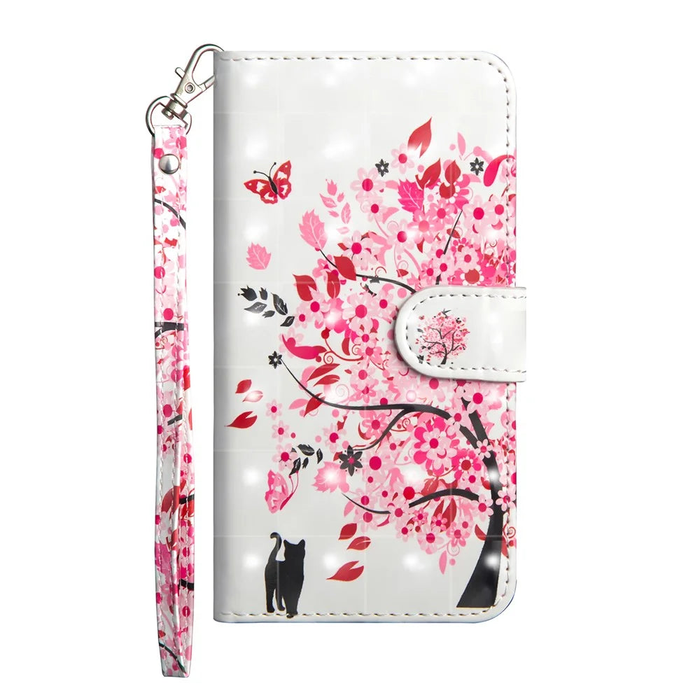 Pattern Printing Light Spot Decor Wallet Stand Leather Flip Mobile Phone Case for Samsung Galaxy A7 (2018) - Flowered Tree - 3