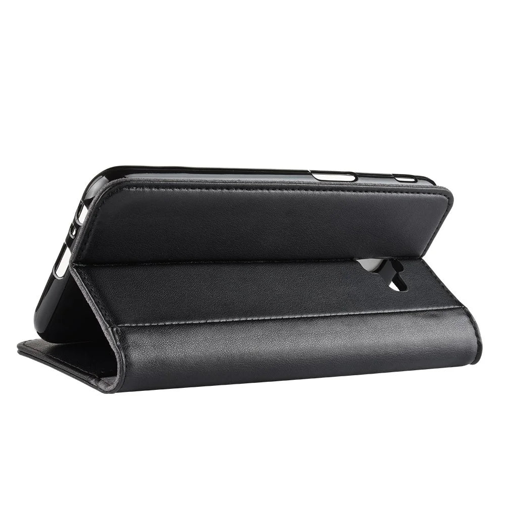 For Samsung Galaxy J6 Plus Phone Cases Genuine Split Leather Wallet Mobile Cover Stand - Black - 7