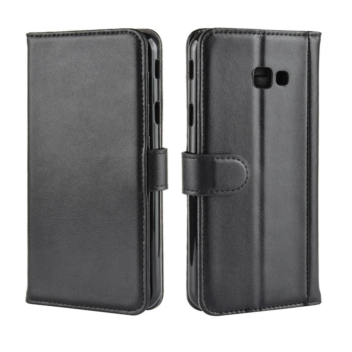 For Samsung Galaxy J4 Plus Phone Cases Genuine Split Leather Wallet Mobile Cover Stand - Black - 2