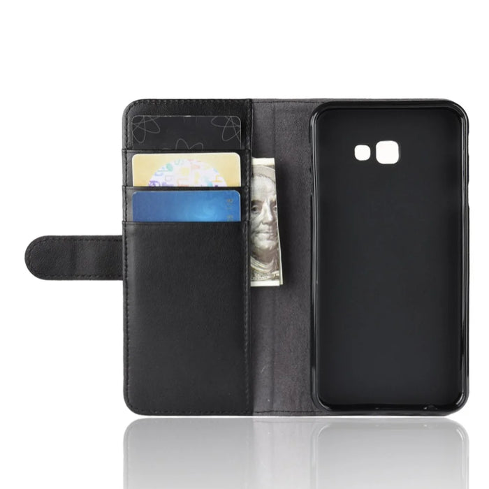 For Samsung Galaxy J4 Plus Phone Cases Genuine Split Leather Wallet Mobile Cover Stand - Black - 5