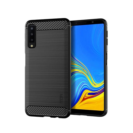 MOFI Carbon Fiber Texture Brushed TPU Back Case for Samsung Galaxy A7 (2018) - Black - 1
