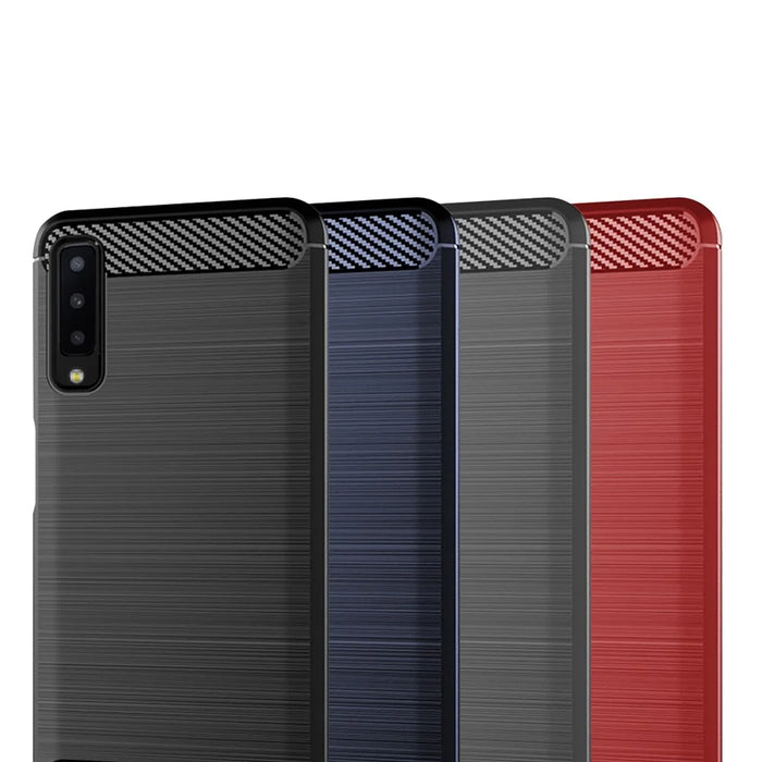 MOFI Carbon Fiber Texture Brushed TPU Back Case for Samsung Galaxy A7 (2018) - Black - 4