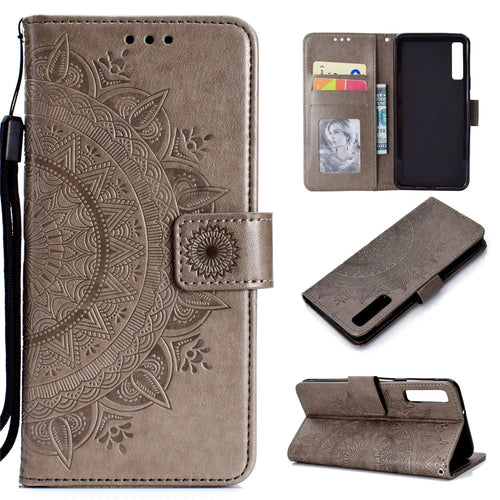 Imprinted Mandala Pattern Wallet Leather Mobile Case for Samsung Galaxy A7 (2018) A750 - Grey - 1
