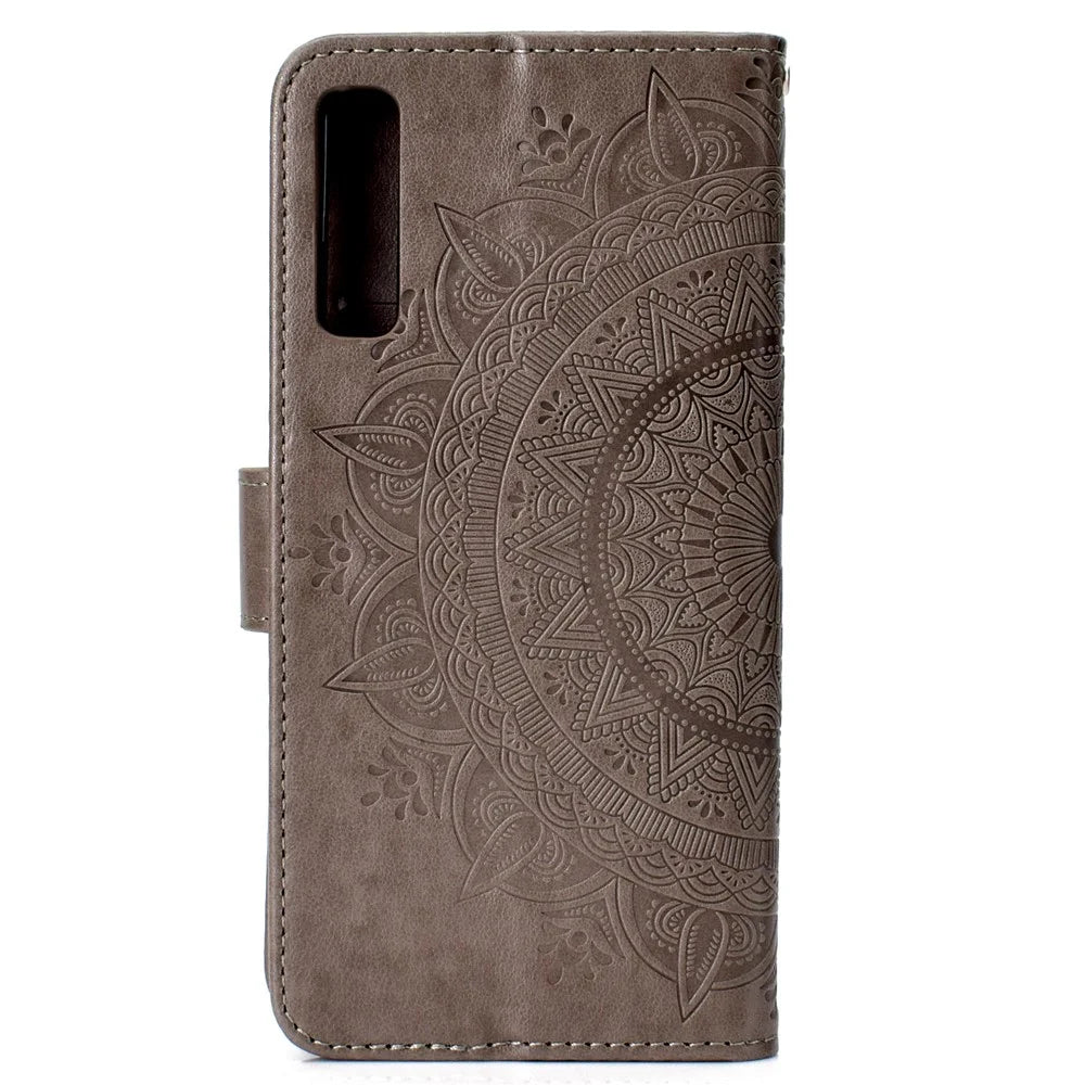Imprinted Mandala Pattern Wallet Leather Mobile Case for Samsung Galaxy A7 (2018) A750 - Grey - 3
