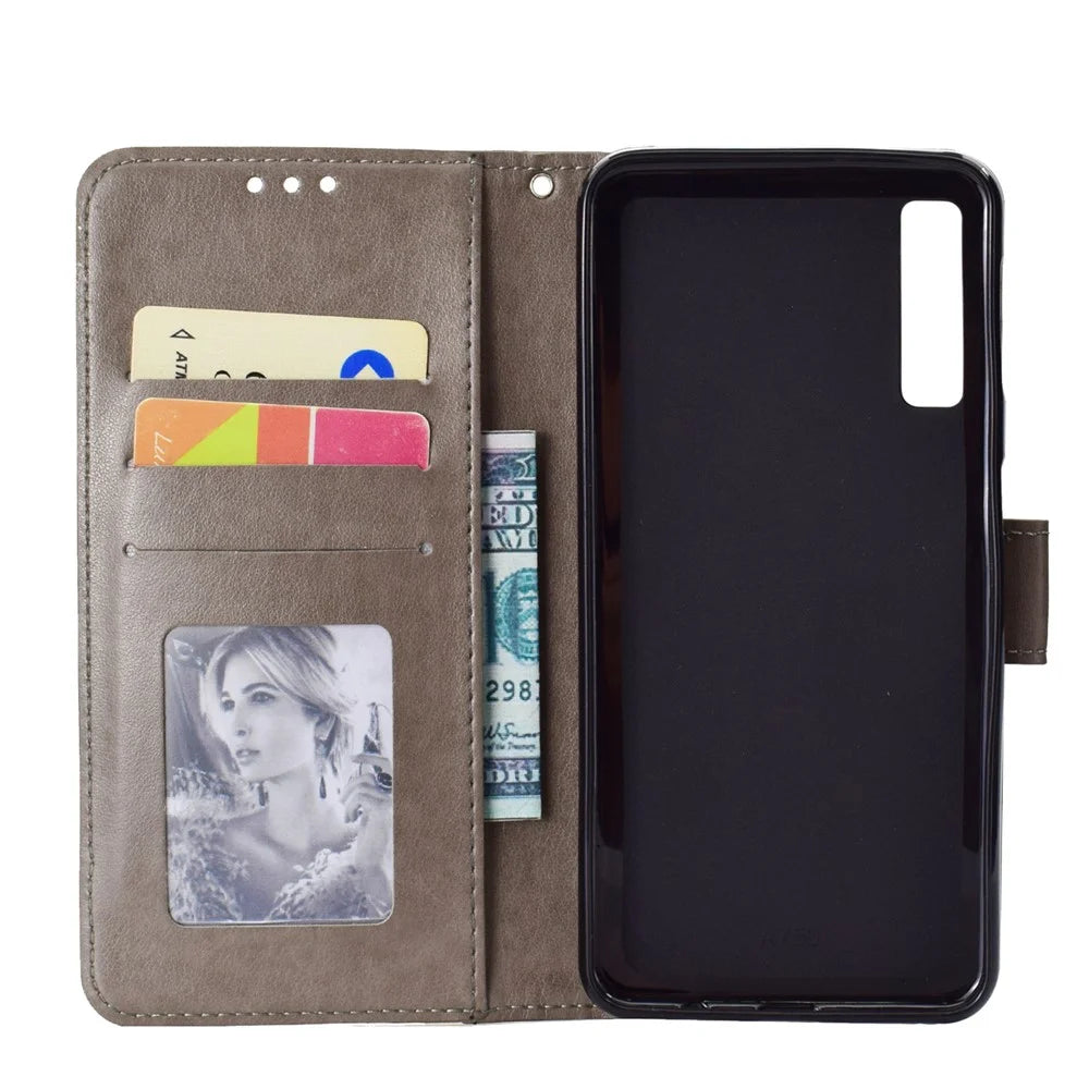 Imprinted Mandala Pattern Wallet Leather Mobile Case for Samsung Galaxy A7 (2018) A750 - Grey - 4