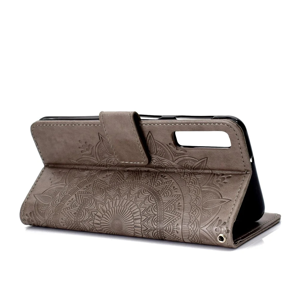 Imprinted Mandala Pattern Wallet Leather Mobile Case for Samsung Galaxy A7 (2018) A750 - Grey - 6