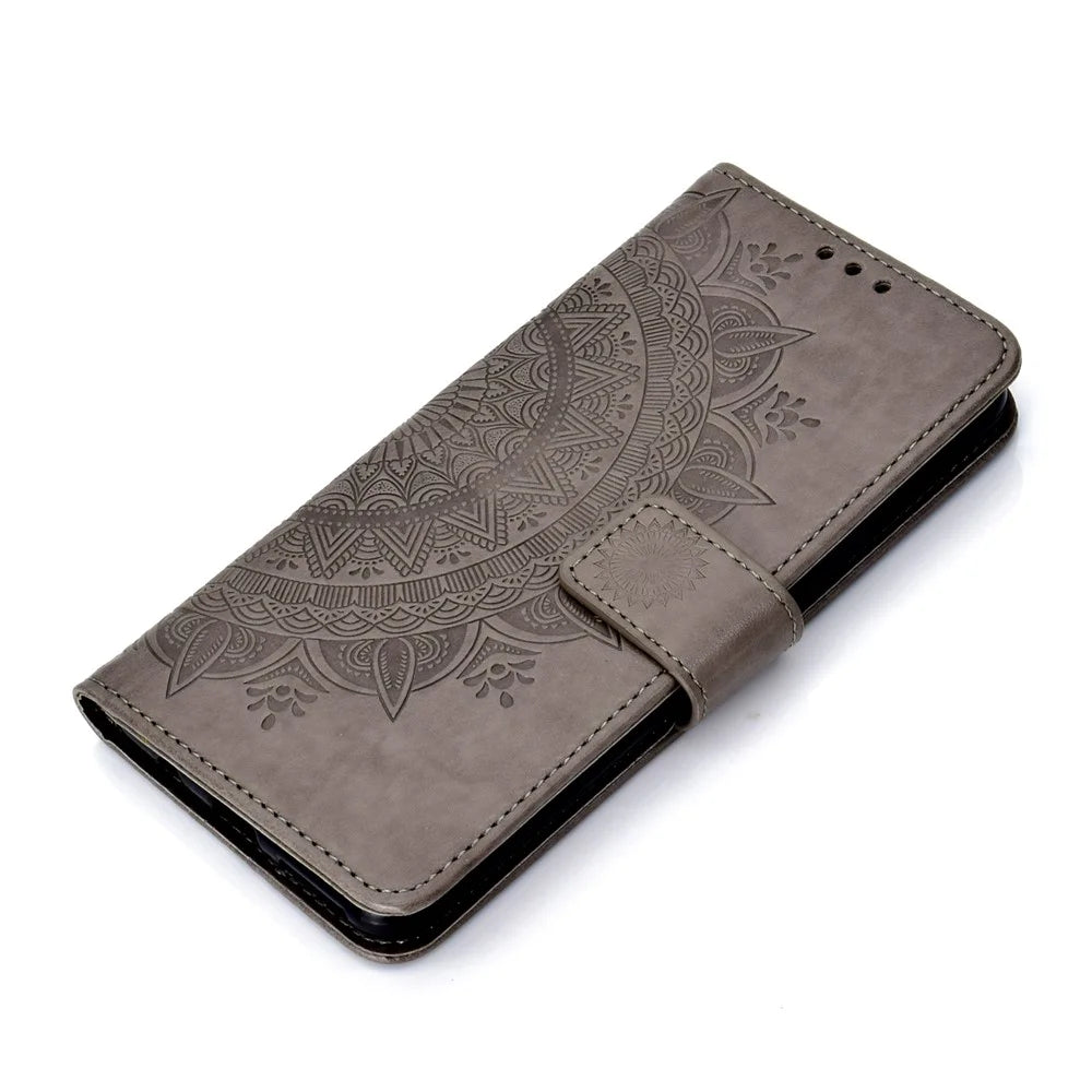 Imprinted Mandala Pattern Wallet Leather Mobile Case for Samsung Galaxy A7 (2018) A750 - Grey - 7