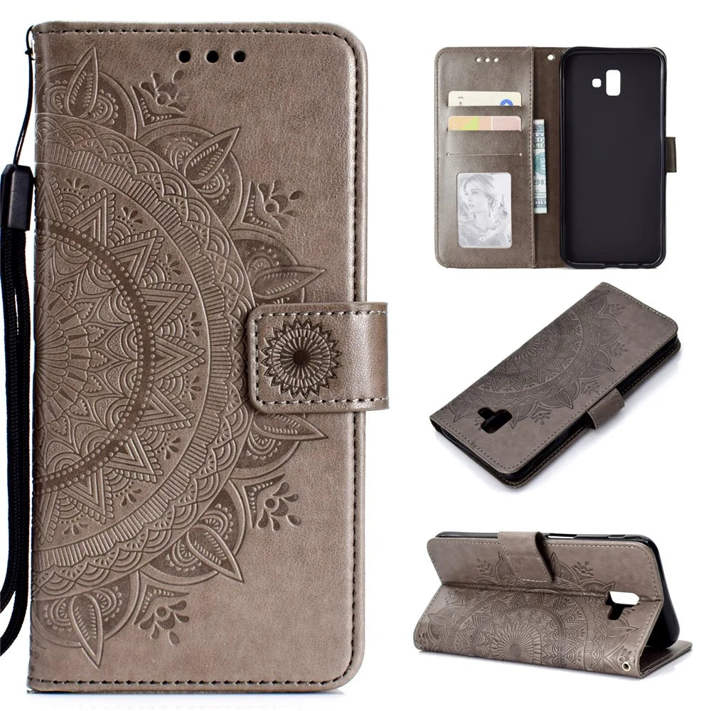 Imprinted Mandala Pattern PU Leather Phone Case for Samsung Galaxy J6 Plus / J6 Prime - Grey - 1