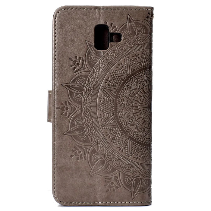 Imprinted Mandala Pattern PU Leather Phone Case for Samsung Galaxy J6 Plus / J6 Prime - Grey - 3
