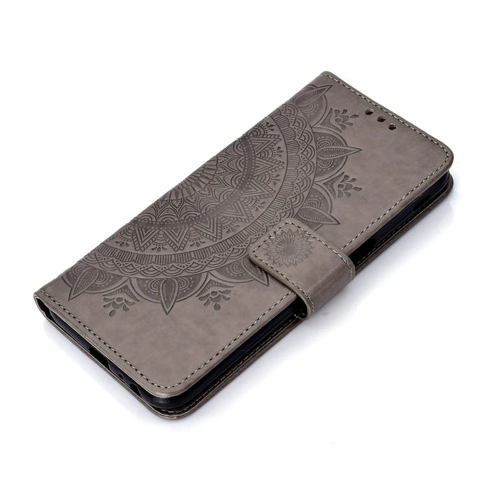 Imprinted Mandala Pattern PU Leather Phone Case for Samsung Galaxy J6 Plus / J6 Prime - Grey - 7