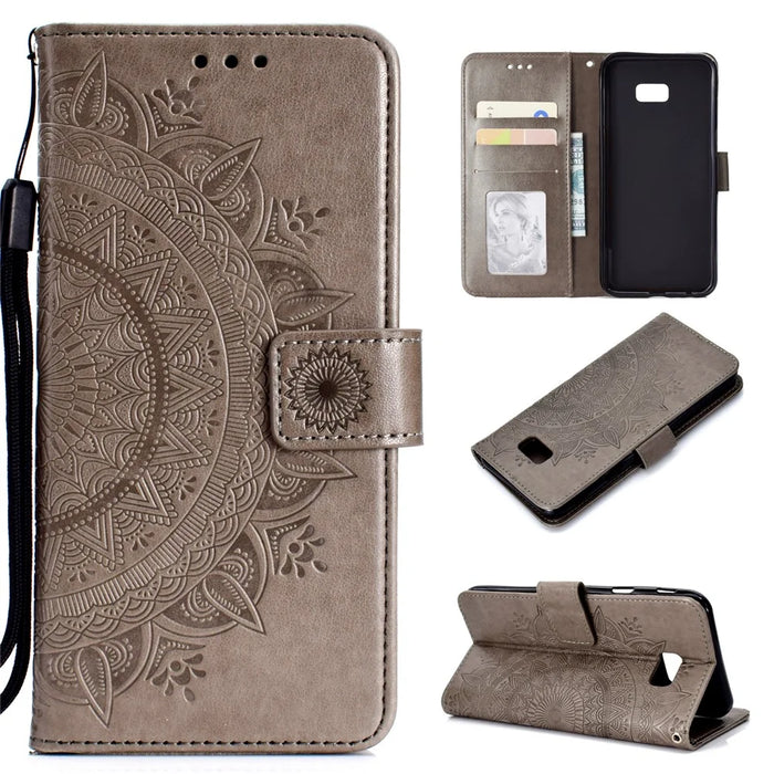 Imprinted Mandala Pattern PU Leather Wallet Case for Samsung Galaxy J4 Plus / J4 Prime - Grey - 1