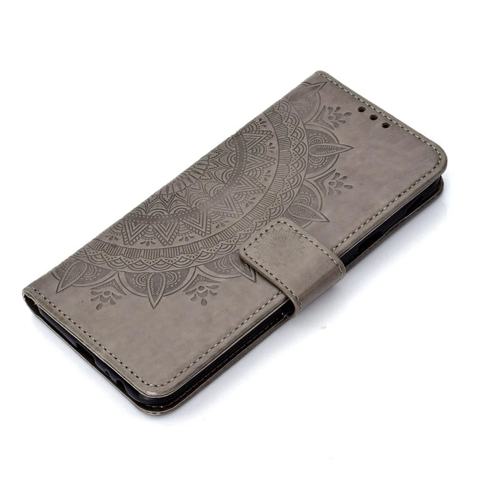 Imprinted Mandala Pattern PU Leather Wallet Case for Samsung Galaxy J4 Plus / J4 Prime - Grey - 7